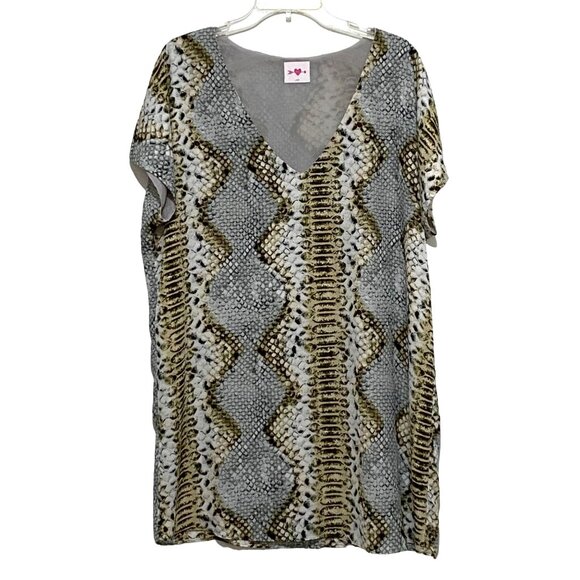 Buddy Love Snake Print Tunic Top Dress L Gray Beige Boho Cruisewear Grunge Light - Picture 1 of 5